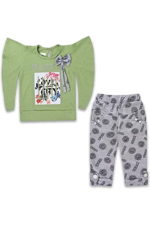 Wish Karo Girls Graphic Printed Satin Top With Trouser