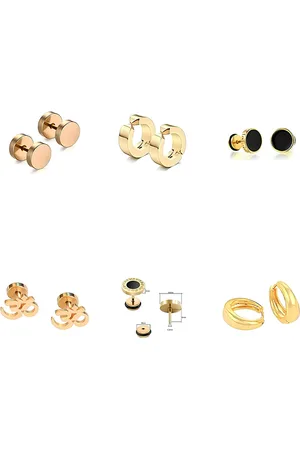 KARISHMA KREATIONS Mens Set Of 6 Gold-Plated Contemporary Studs Earrings