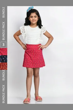 BAESD Girls Pack Of 3 Printed Pure Cotton A-Line Mini Skirts