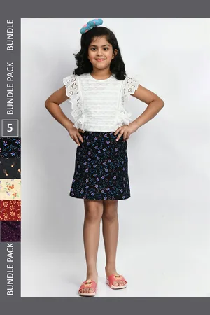 BAESD Girls Pack Of 5 Printed Cotton Straight Mini Skirts