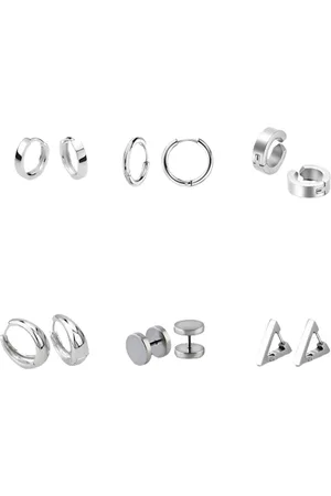 KARISHMA KREATIONS Men Set Of 6 Silver-Plated Contemporary Hoop & Studs Earrings