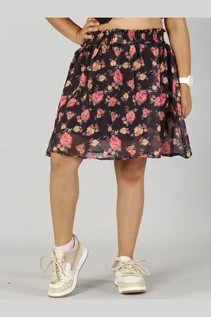 KiddoPanti Girls Floral Printed Flared Skirt