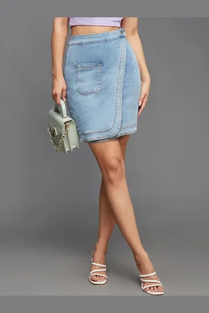 Miss Chase Women Regular High rise Clean look Above Knee Stretchable Denim Skirt