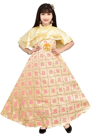 BAESD Girls Floral Print Flared Sleeve Applique Maxi Dress