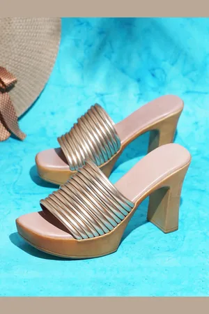 TRY ME Striped Open Toe Block Heels