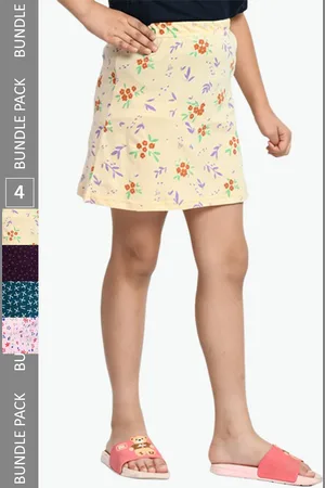 BAESD Girls Pack Of 4 Printed Cotton Straight Mini Skirts