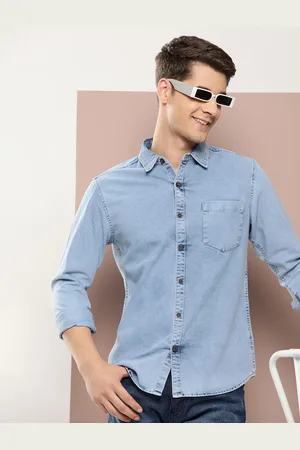 HARVARD Men Classic Slim Fit Faded Pure Cotton Denim Casual Shirt