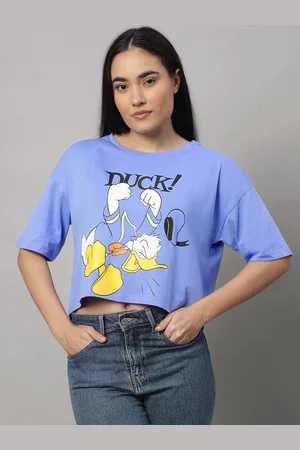 Free Authority Women Donald Duck Printed Drop-Shoulder Sleeves Pure Cotton T-shirt