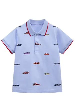 Stylecast Blue Boys Conversational Printed Polo Collar Cotton T-shirt