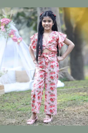 Cutiekins Girls Printed V-Neck Top with Trousers