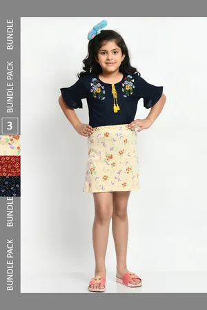 BAESD Girls Pack Of 3 Printed Pure Cotton A-Line Mini Skirts
