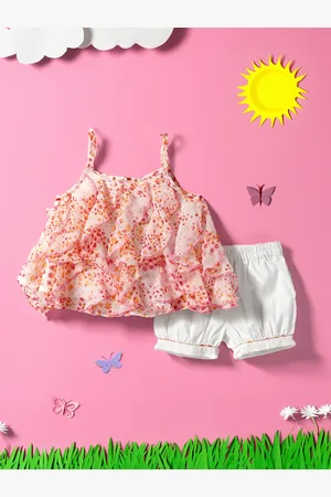 Nauti Nati Girls Floral Printed Shoulder Straps Ruffled Top with Shorts