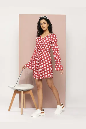 HARVARD Polka Dot Print Bishop Sleeve Fit & Flare Dress