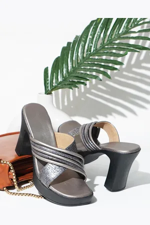 TRY ME Striped Open Toe Block Heels