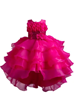 Stylecast Girls Fuchsia Embellished Layered Fit and Flare Dress