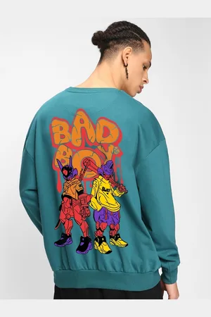 Bewakoof Pullover Typography Printed Applique Round Neck Ribbed Oversized Sweatshirt