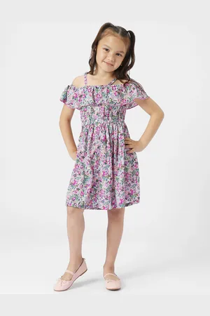 Nauti Nati Girls Floral Printed Shoulder Straps Cold Shoulder Ruffled Fit & Flare Dress