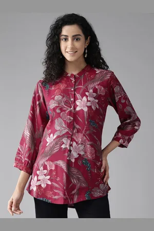 Cayman Floral Print Mandarin Collar Longline Ethnic Top