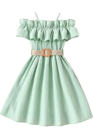 Stylecast Girls Green Shoulder Straps Ruffled Fit & Flare Dress