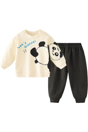 Stylecast Beige Boys Printed Pure Cotton Top with Jogger