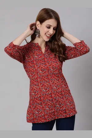 Antaran Printed V-Neck Cotton Kurti