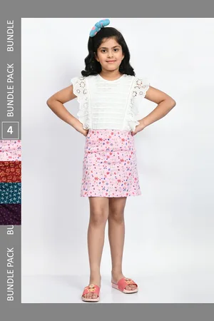 BAESD Girls Pack Of 4 Printed Pure Cotton A-Line Mini Skirts