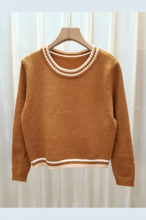 Stylecast Girls Brown Round Neck Long Sleeves Pullover Sweater