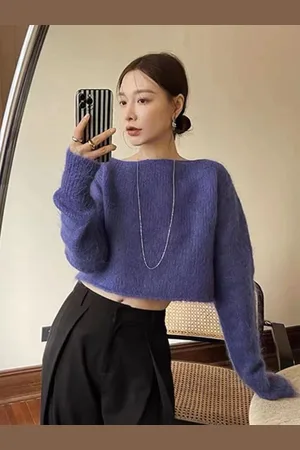 Stylecast Girls Purple Self Design Boat Neck Crop Top