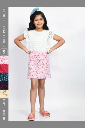 BAESD Girls Pack Of 5 Printed Pure Cotton A-Line Mini Skirts