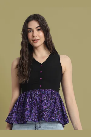 CHARMGAL Floral Printed V-Neck Gathered Detailed Peplum Top