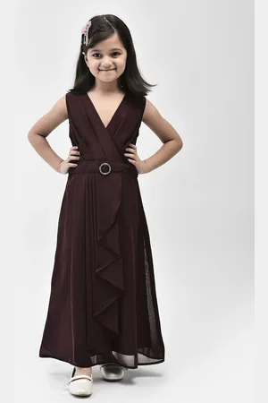 Eavan Girls V-Neck Pleated Georgette Maxi Dress
