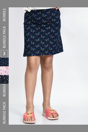 BAESD Girls Pack Of 3 Printed Pure Cotton A-Line Mini Skirts