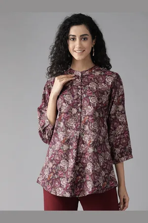 Cayman Floral Print Mandarin Collar Longline Ethnic Top