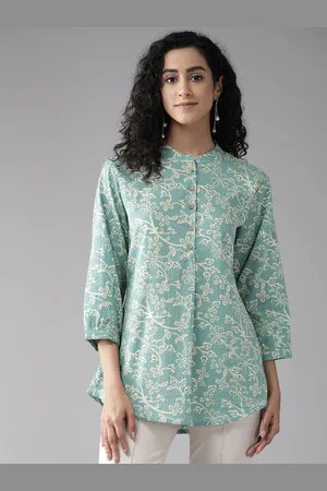 Cayman Floral Print Mandarin Collar Longline Ethnic Top