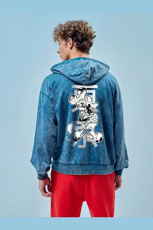 Bewakoof Pullover Disney Applique Hooded Kangaroo Pocket Ribbed Oversized Sweatshirt