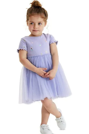 Stylecast Girls Purple Conversational Printed Cotton Fit & Flare Dress