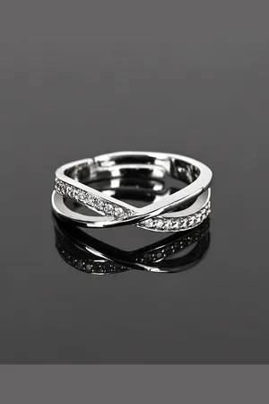 FableStreet 925 Sterling Silver Rhodium-plated Zircon Adjustable Ring