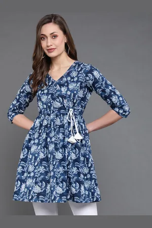 Antaran Printed Puff Sleeves Angrakha A-Line Pure Cotton Tunic