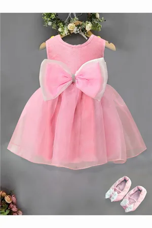 A.T.U.N. Girls Round Neck Opaque Fit & Flare Dress With Bow