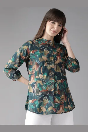 Cayman Print Mandarin Collar Longline Ethnic Top