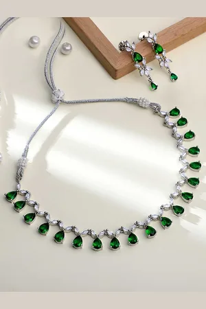 Asmitta Jewellery Silver-Plated Cubic Zirconia-Studded Necklace & Earrings
