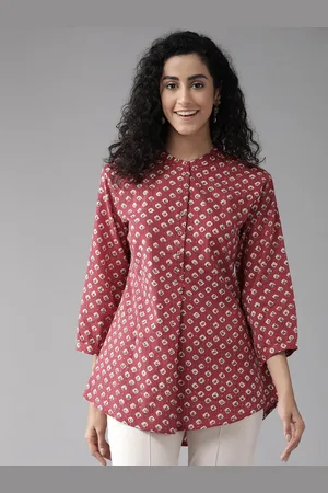 Cayman Print Mandarin Collar Longline Ethnic Top