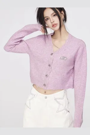 Stylecast Girls Pink V-Neck Long Sleeves Crop Cardigan