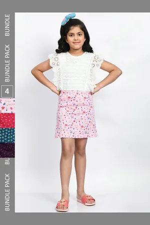 BAESD Girls Pack Of 4 Printed Pure Cotton A-Line Mini Skirts