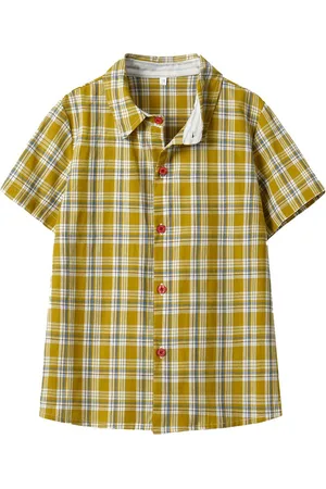 Stylecast Boys Yellow Tartan Checked Spread Collar Cotton Casual Shirt
