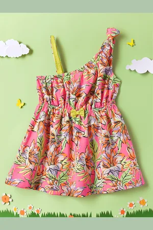 Nauti Nati Infant Girls Floral Print One Shoulder Crepe Fit & Flare Dress