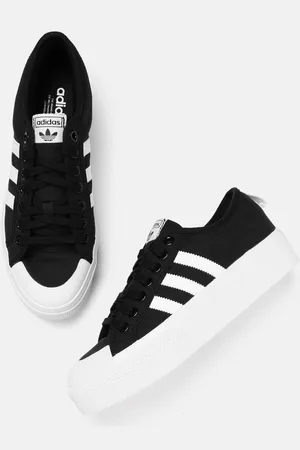 adidas Women Black & White Striped Nizza Platform Sneakers