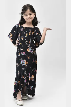 Eavan Girls Floral Printed Flared Sleeve High-Low Maxi Dress