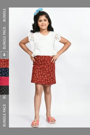 BAESD Girls Pack Of 3 Printed Pure Cotton A-Line Mini Skirts