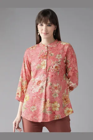 Cayman Floral Print Mandarin Collar Longline Ethnic Top